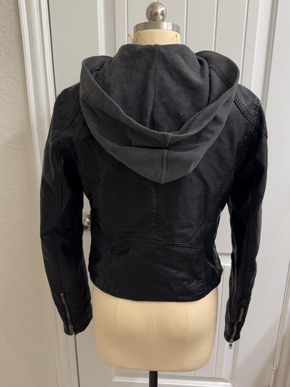 We The Free People Black Faux Leather Moto Jacket with Hooded Liner - Picture 5 of 12